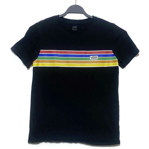 Vans T-Shirt Youth Size Medium Black With Multicolored Stripe Unisex - Picture 1 of 6